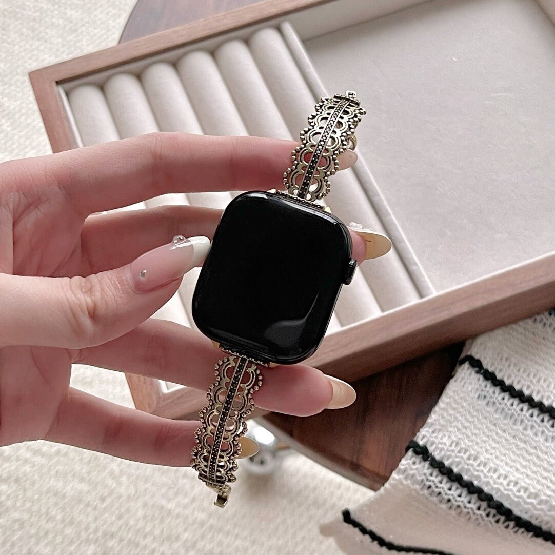 Luxury Lace Metal Band Compatible with Apple Watch Series 11 10 9 SE Ultra, Filigree Stainless Steel Bracelet for iWatch 44mm 45mm 49mm - Silver